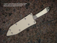 "Tharsis" chef's knife with ivory micarta handle in tan kydex slip sheath