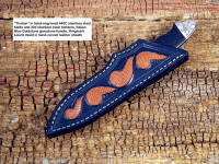 "Thuban" with blue goldstone gemstone handle, hand-engraved 304 stainless steel bolsters, blue dyed sheath hand-carved with brown lizard skin inlays, hand-stitched