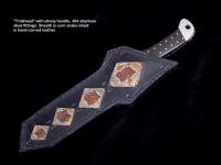 "Trailhead" knife sheath with Corn Snake inlays in hand-stamped and carved leather sheath
