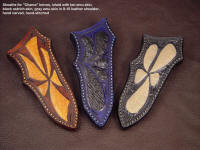 "Chama" Custom knife sheaths with emu, ostrich inlays in leather shoulder