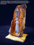 "Amethystine" stand of hand-carved Ponderosa Pine burl on Red Oak base. Knife has Lace Amethyst gemstone handle