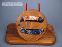 "Gemini Twiins" in display stand, folded side. Custom display stand is made of paduk, walnut hardwood