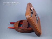 "Gemini Twins" folding knives display stand side view.