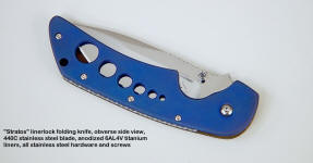 "Stratos" liner lock folding knife in anodized titanium and stainless steel